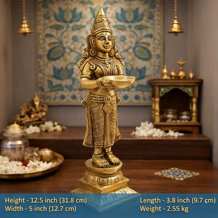 Brass Deep Lakshmi Standing Idol (12.5 Inch)