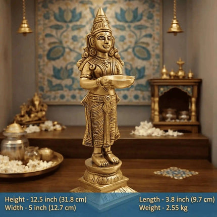 Brass Deep Lakshmi Standing Idol (12.5 Inch)