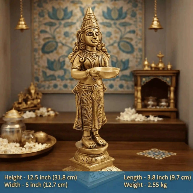 Brass Deep Lakshmi Standing Idol (12.5 Inch)