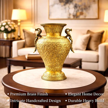 Brass Peacock Flower Vase / Planter Pot (11 Inch)