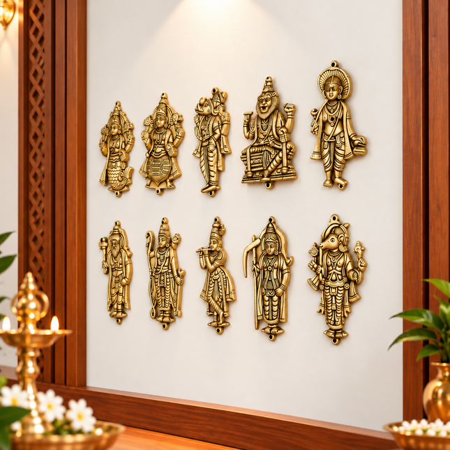 Brass Dashavatara / Vishnu Avatar Wall Hanging Set (5.5 Inch)
