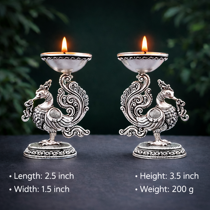 Brass Peacock Lightweight Diya Pair