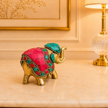 Brass Stone Work Elephant Statue