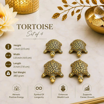 Brass Tortoise Vastu/Feng Shui Set Of Four (1 Inch)