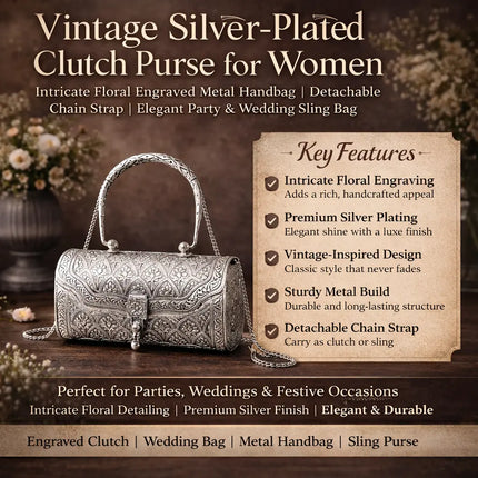 Brass Silver Plated Purse / Clutch bag (8.5 Inch)