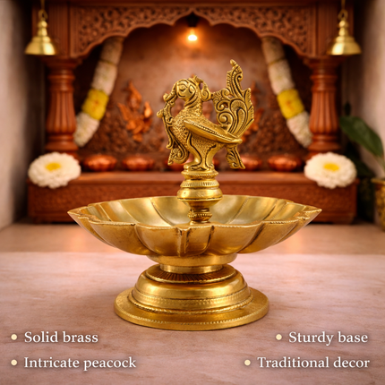 Brass Peacock Eight Petal Diya/Lamp (5.5 Inch)