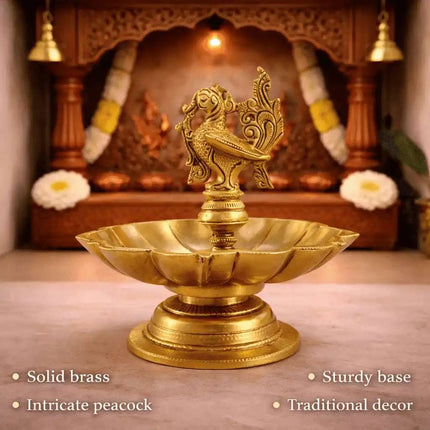 Brass Peacock Eight Petal Diya/Lamp (5.5 Inch)