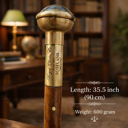 Brass Antique Wooden Walking Stick With Clock/Watch (35.5 Inch)