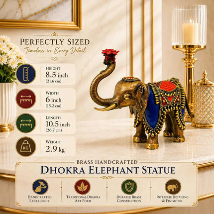 Brass Handcrafted Dhokra Elephant Statue (8.5 inch)