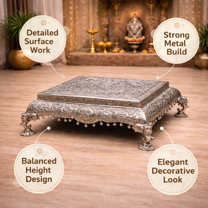 German Silver Handcrafted Chowki with Elephant Leg (7 Inch)