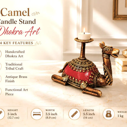 Brass Dhokra Sitting Camel Candle Stand (5 Inch)