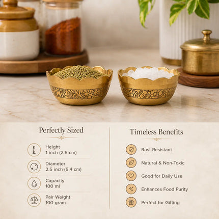 Brass Embossed Design Prasad Bowl Pair (1 Inch)