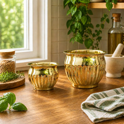 Brass Round Bucket Planter Pot