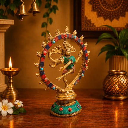 Brass Stone Work Nataraja Dancing Shiva Idol