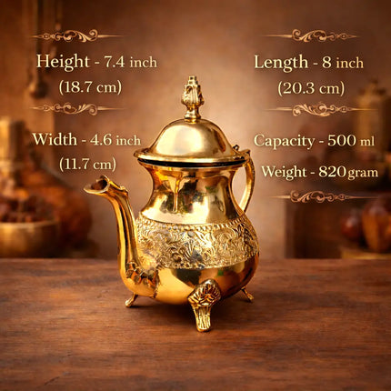 Brass Leaf Design Mughlai Tea Pot with Lid