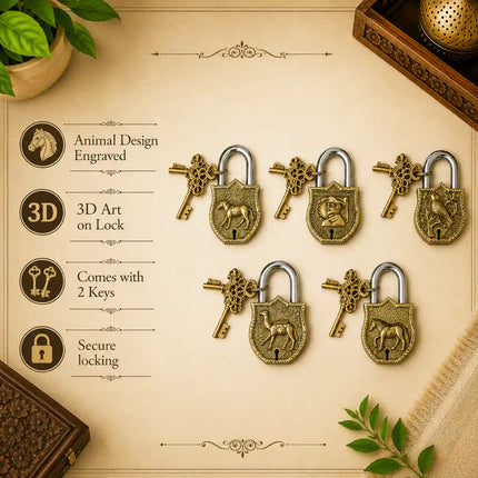 Brass Door Lock With Two Brass Keys (4.5 Inch)