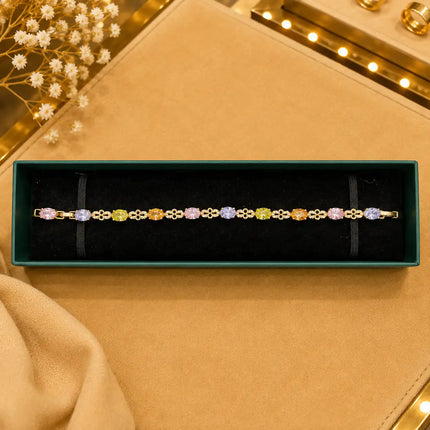 Geometric Tennis Bracelet for Women | Split Leaf & Oval CZ Design