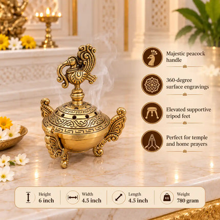 Brass Peacock Dhoop Dani & Incense Holder