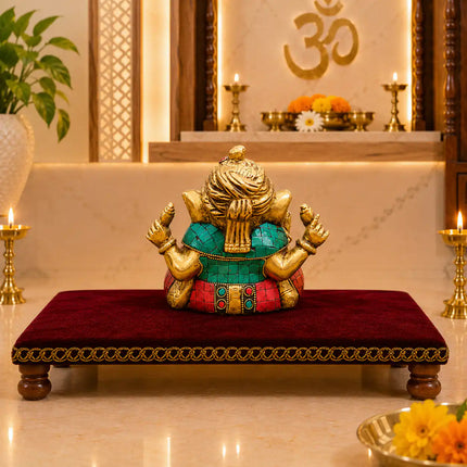 Brass Stone Work Sitting Ganesha Idol