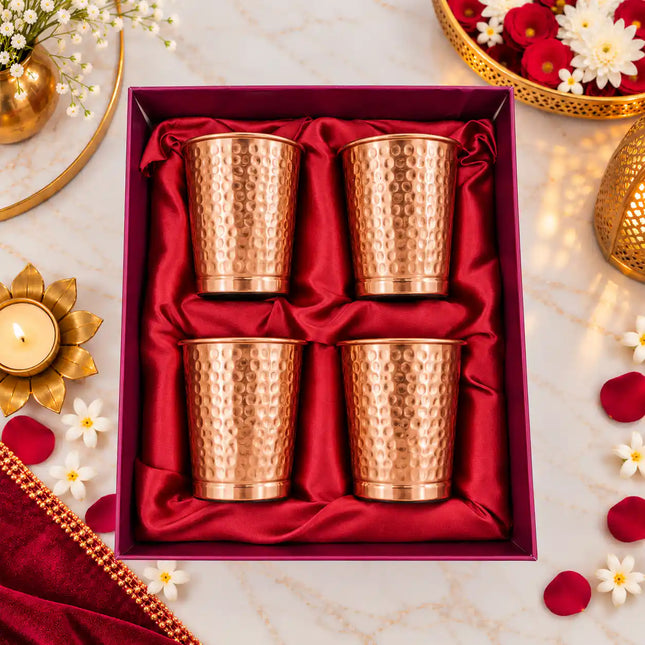 Copper Glass Set of Four With Gift Box/Hamper (3.5 Inch)