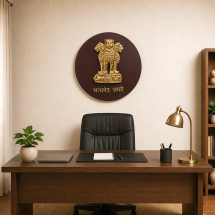 Brass Ashok Stambh With Wooden Base Wall Hanging