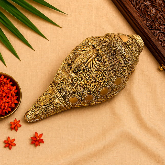 Brass Vishwaroopam Vishnu Conch (9.5 Inch)