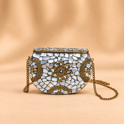 Brass Handcrafted Mosaic Sling Bags – Vintage Boho Clutch (4.5 Inch)
