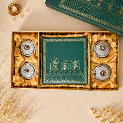 Brass Silver Plated Twin Bowl Set Gift Hamper