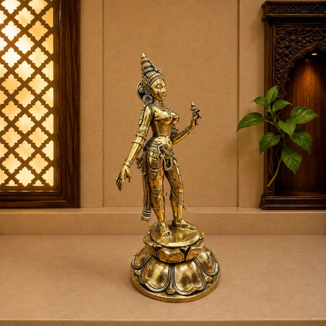 Brass Lightweight Standing Uma Parvati Devi Idol