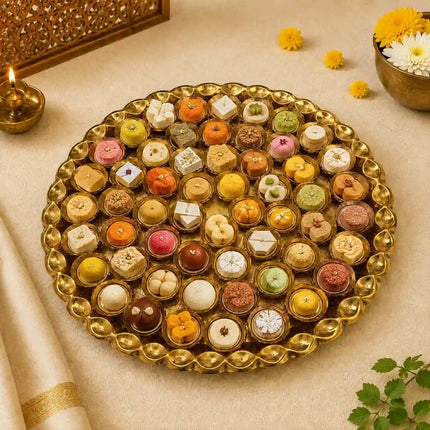 Brass Chappan Bhog Thali With 56 Prasad Bowls Set (23 Inch)