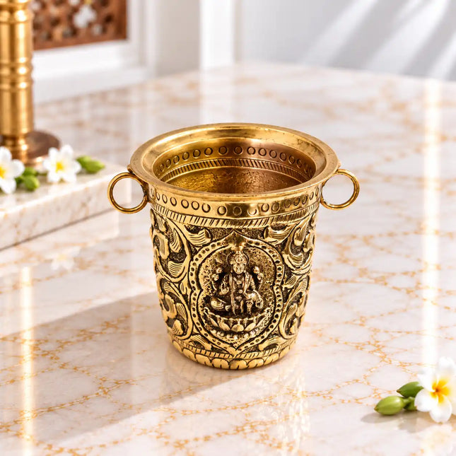 Pure Brass Lakshmi Balaji Kalash – 2.8" Handcrafted Pooja Kalash