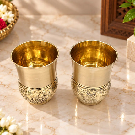 Brass Hafl Floral Design Glass Pair (3.8 Inch)