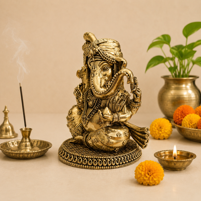 Brass Lightweight Sitting Pagdi Ganesha Idol (5 Inch)