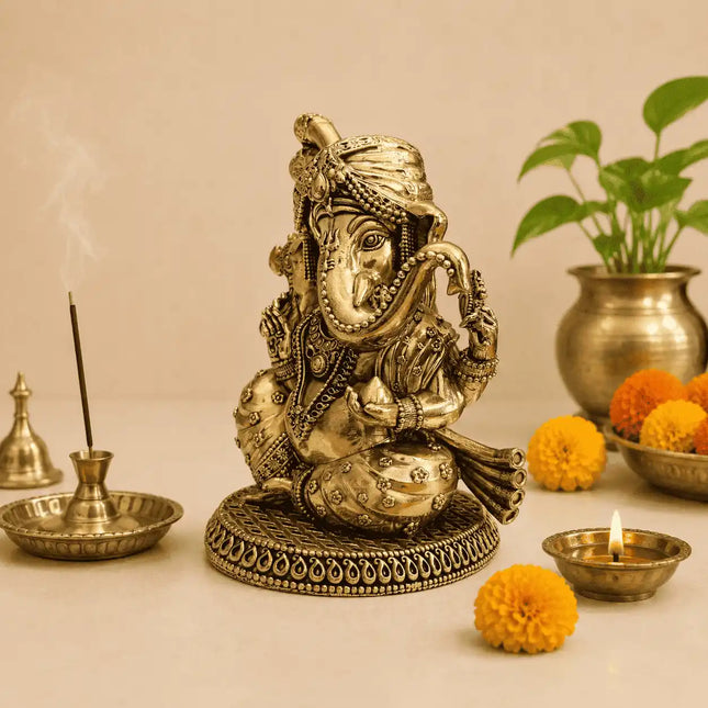 Brass Lightweight Sitting Pagdi Ganesha Idol (5 Inch)