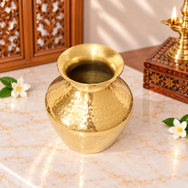 Brass Hammered Pooja Kodam/Kalash (5 Inch)