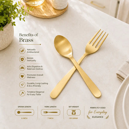 Brass Matt Fork & Spoon Set (7 Inch)