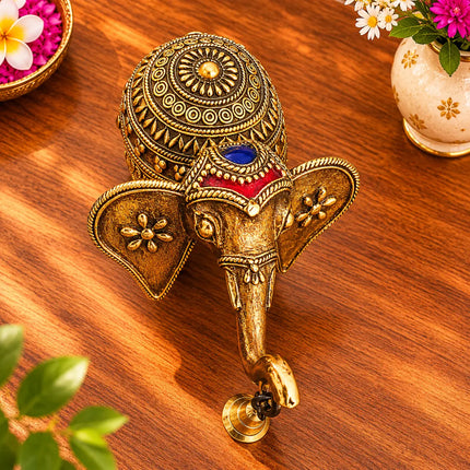 Brass Handcrafted Dhokra Elephant Statue With Bell (5.5 Inch)