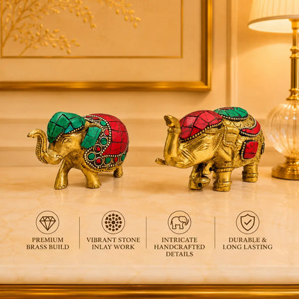 Brass Stone Work Elephant Statue