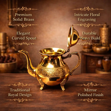 Brass Leaf Design Mughlai Tea Pot with Lid