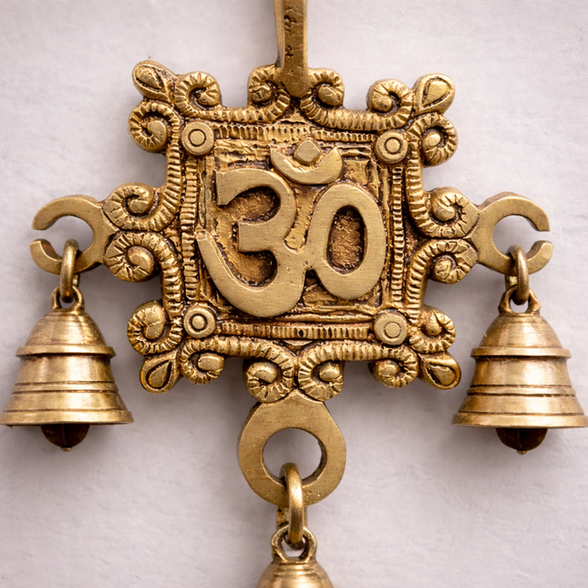 Brass Om Wall Hanging With Bell (7 Inch)