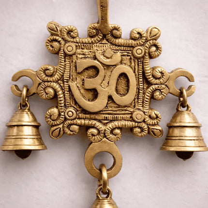 Brass Om Wall Hanging With Bell (7 Inch)