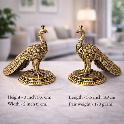 Brass Decorative Lightweight Peacock Figurine Pair (3 Inch)