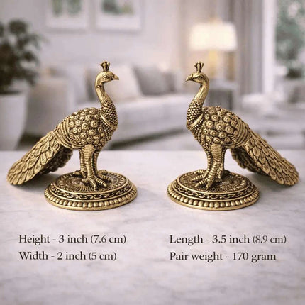 Brass Decorative Lightweight Peacock Figurine Pair (3 Inch)