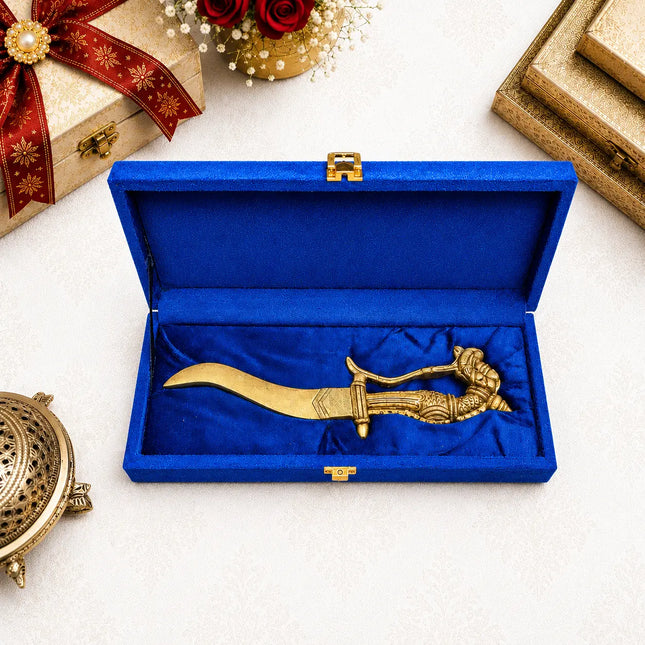 Brass Handcrafted Katar with Velvet Gift Box – Premium Indian Decor (9.5 Inch)