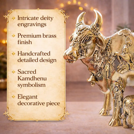 Brass Lightweight Kamdhenu Cow With Calf Idol (4 Inch)
