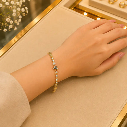Leaf & Vine Tennis Bracelet for Women | CZ Stones, Gold-Tone Clasp