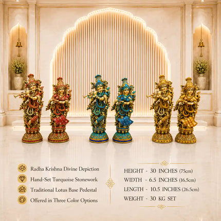 Brass Stone Work Standing Radha Krishna Statue Set (30 Inch)