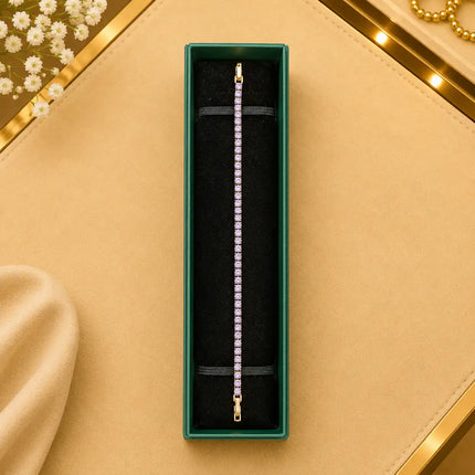 Tennis Bracelet Gold-Tone Clasp With Box