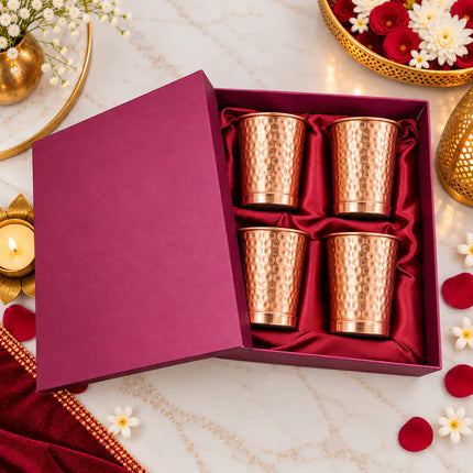 Copper Glass Set of Four With Gift Box/Hamper (3.5 Inch)