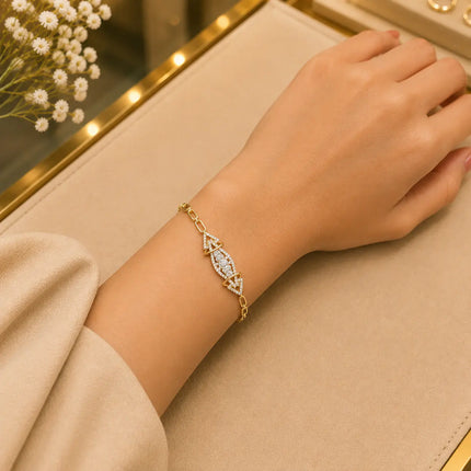 Tennis Bracelet Diamonds and Gold-Tone Clasp With Box